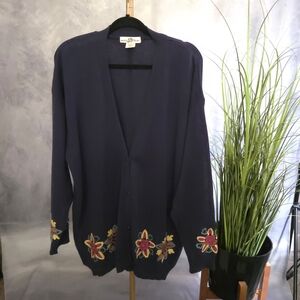Boston Traders Navy Cardigan with Floral Embroidery